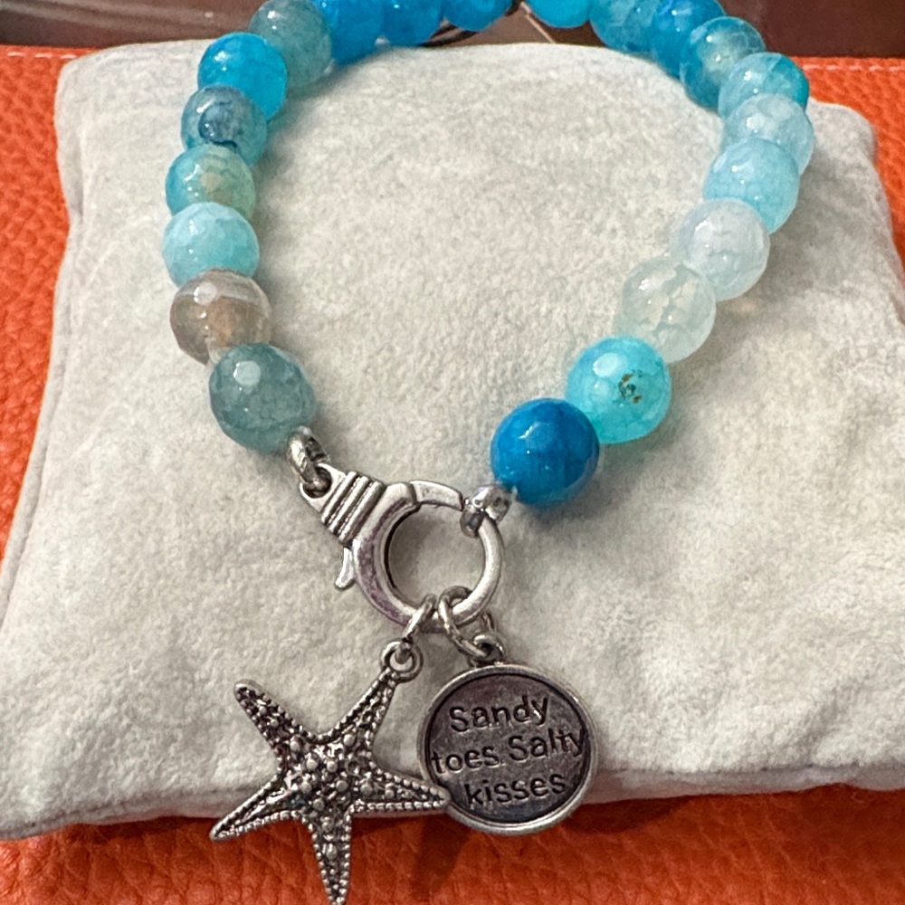 Ocean Blue Beaded Bracelet with Starfish Charm